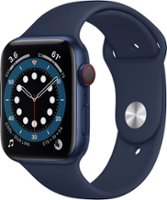 Apple Watch Series 6 (GPS + Cellular) 44mm Aluminum Case with Deep Navy Sport Band - Blue - Front_Zoom