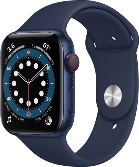 Apple Watch Series 6 (GPS + Cellular) 44mm Blue Aluminum Case with Deep Navy Sport Band - Blue