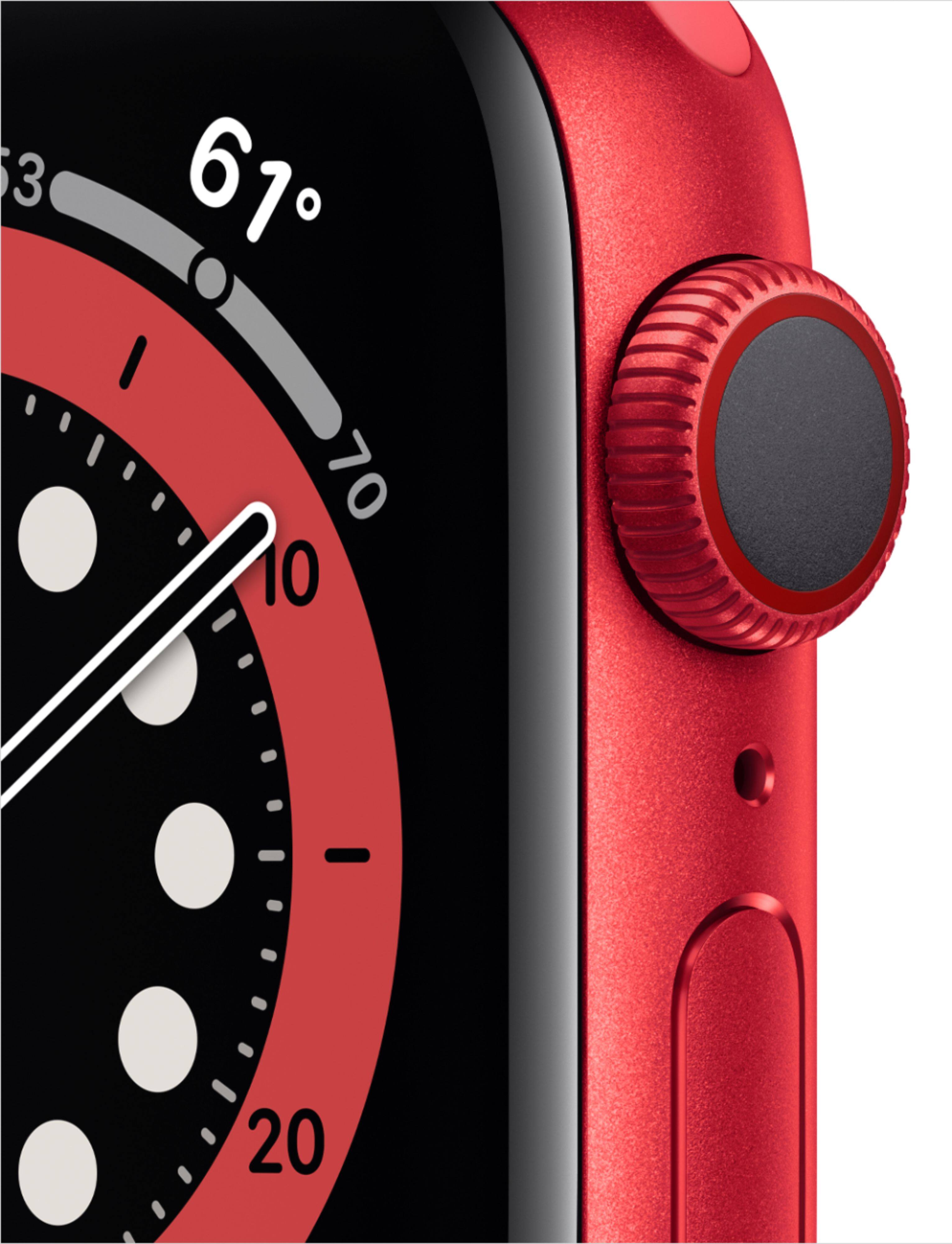 Alt View 11. Apple - Apple Watch Series 6 (GPS + Cellular) 44mm Aluminum Case with Red Sport Band - (PRODUCT)RED.
