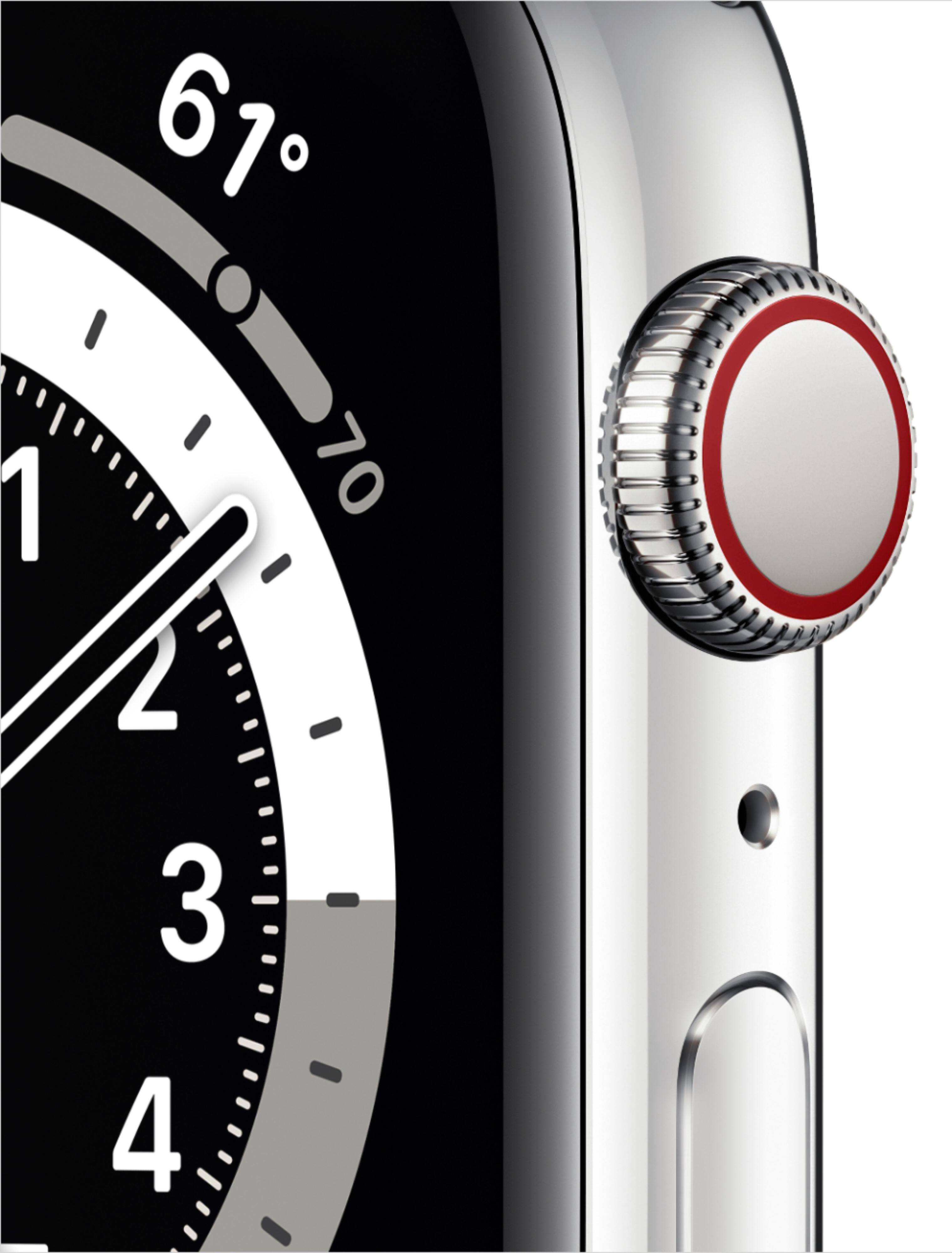 Alt View 11. Apple - Refurbished Apple Watch Series 6 (GPS + Cellular) 44mm Silver Stainless Steel Case with Silver Milanese Loop - Silver.