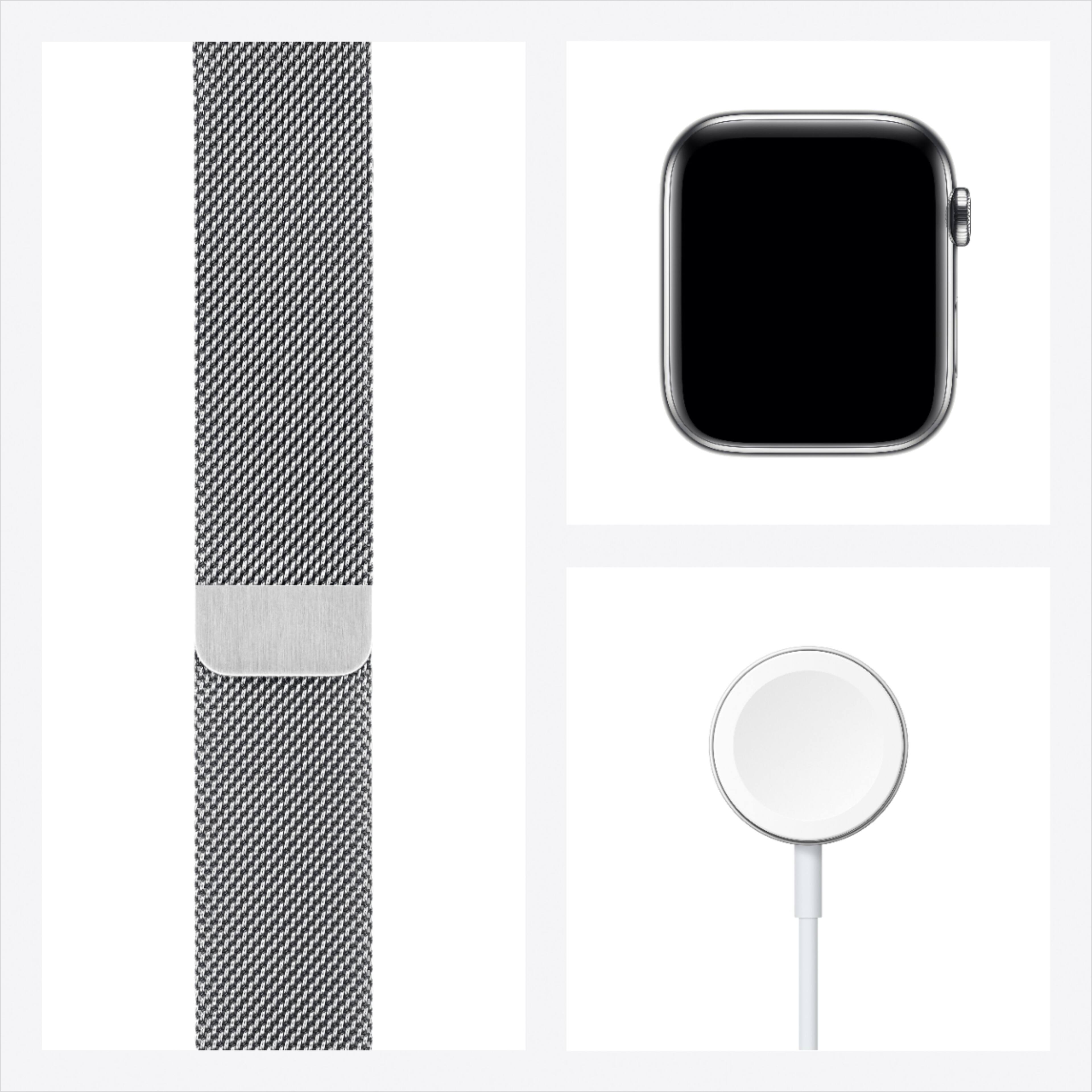 Alt View 15. Apple - Refurbished Apple Watch Series 6 (GPS + Cellular) 44mm Silver Stainless Steel Case with Silver Milanese Loop - Silver.