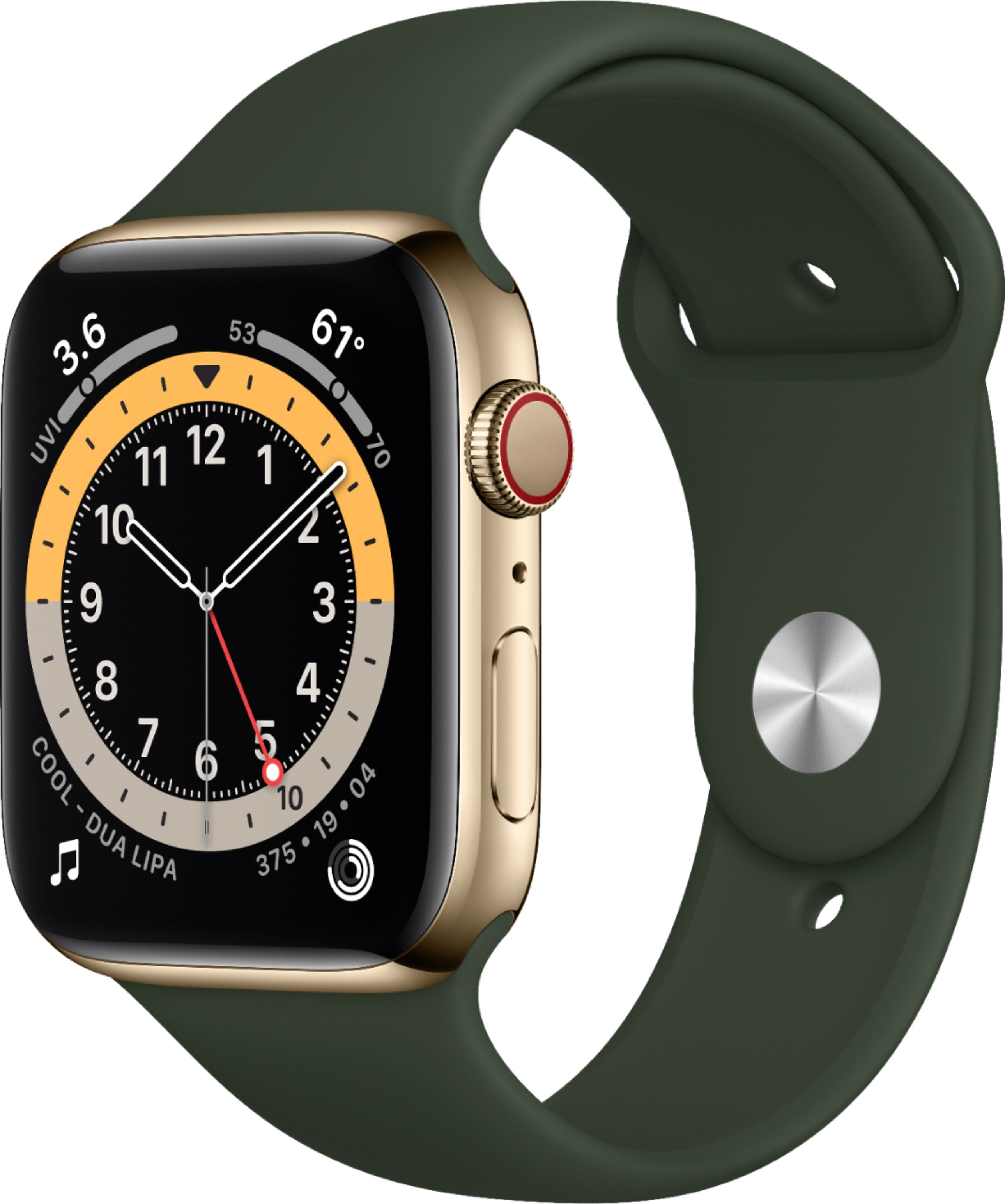 Best Buy: Apple Watch Series 6 (GPS + Cellular) 44mm Gold Stainless Steel  Case with Cyprus Green Sport Band Gold M07N3LL/A
