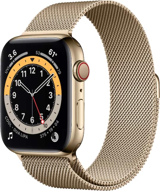 Apple Watch Series 6 Gps Cellular 44mm Stainless Steel Case With Gold Milanese Loop Gold M07p3ll A Best Buy