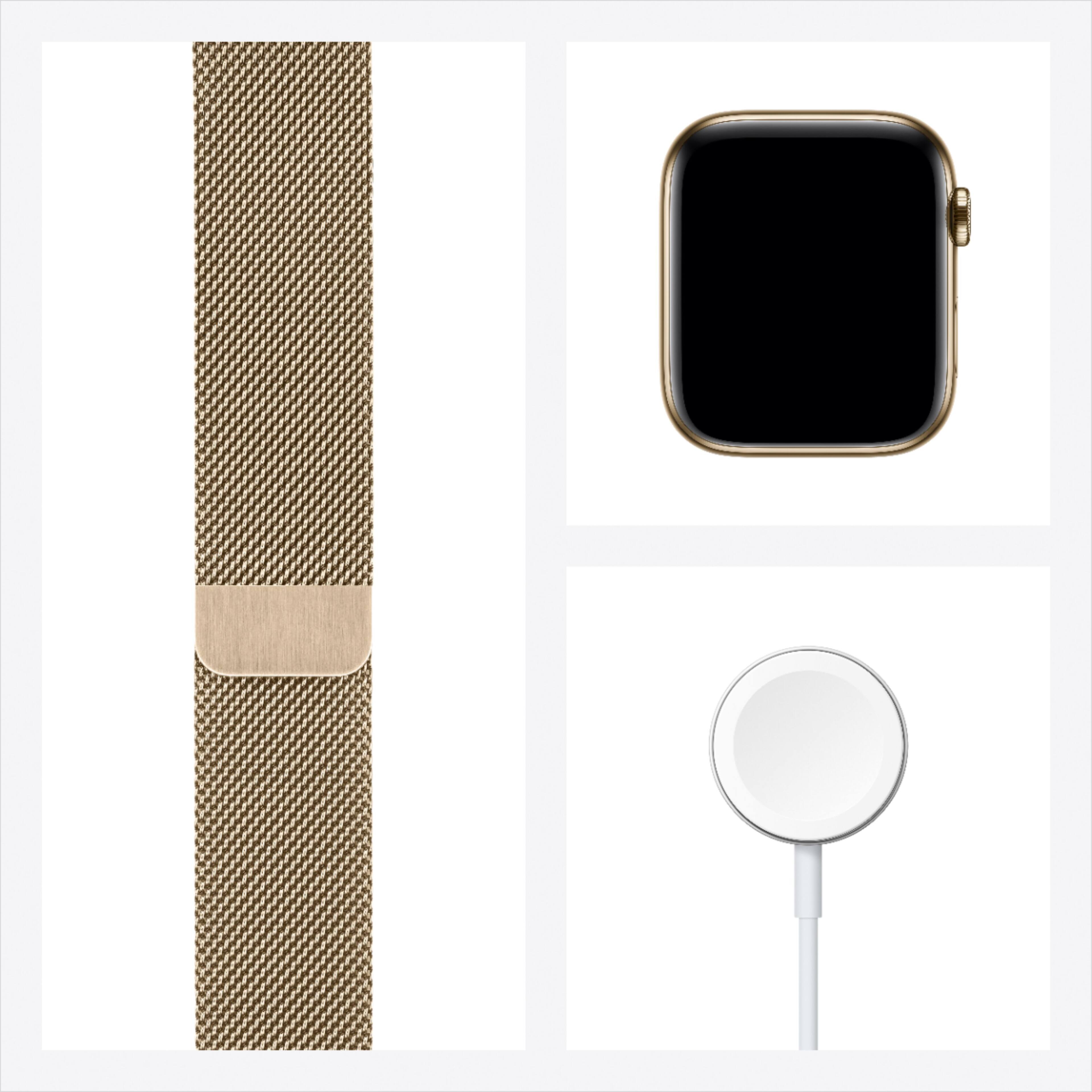 Alt View 15. Apple - Geek Squad Certified Refurbished Apple Watch Series 6 (GPS + Cellular) 44mm Stainless Steel Case with Gold Milanese Loop - Gold.
