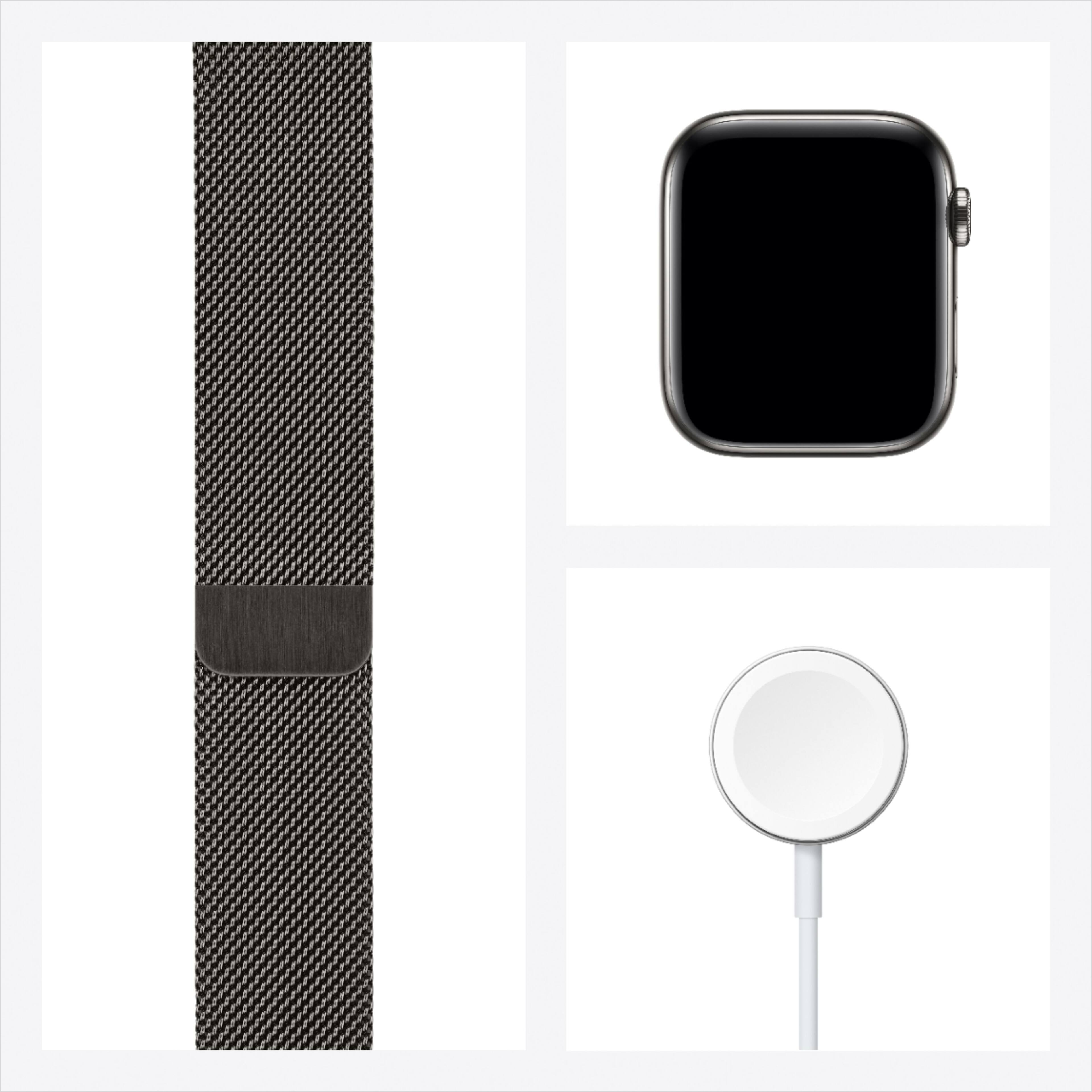 Apple Watch Series 6 Gps Cellular 44mm Graphite Stainless Steel Case With Graphite Milanese Loop Silver M07r3ll A Best Buy