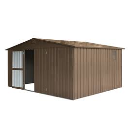 Mondawe - 11x12.5FT Metal Garden Storage Shed with Windows and Lockable Door - Brown