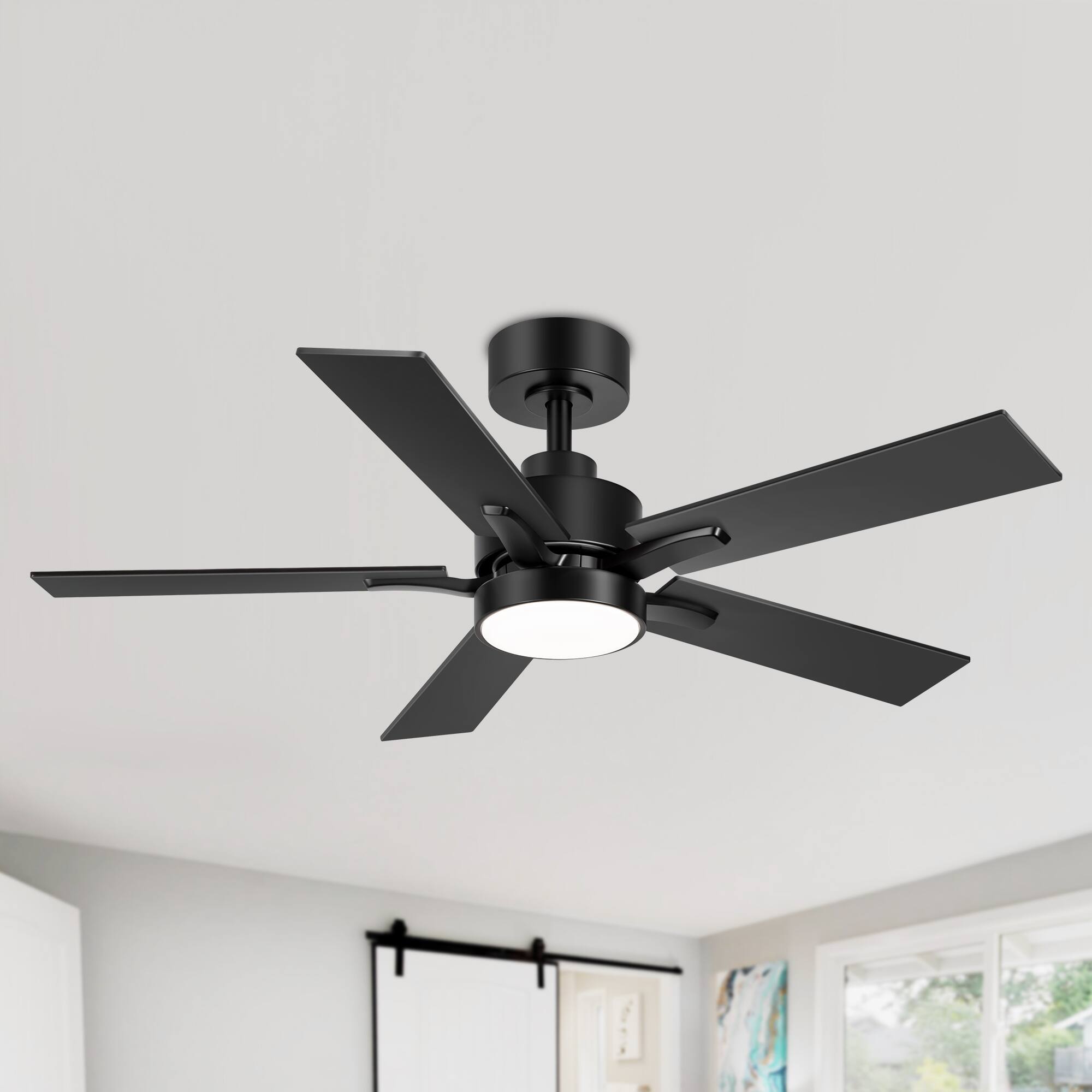 Alt View 1. Breezary - Breezary 42" Ceiling Fan with Integrated LED Light Kit, 6-Speed DC Motor, Remote Control and Reversible Blades - Matte Black.