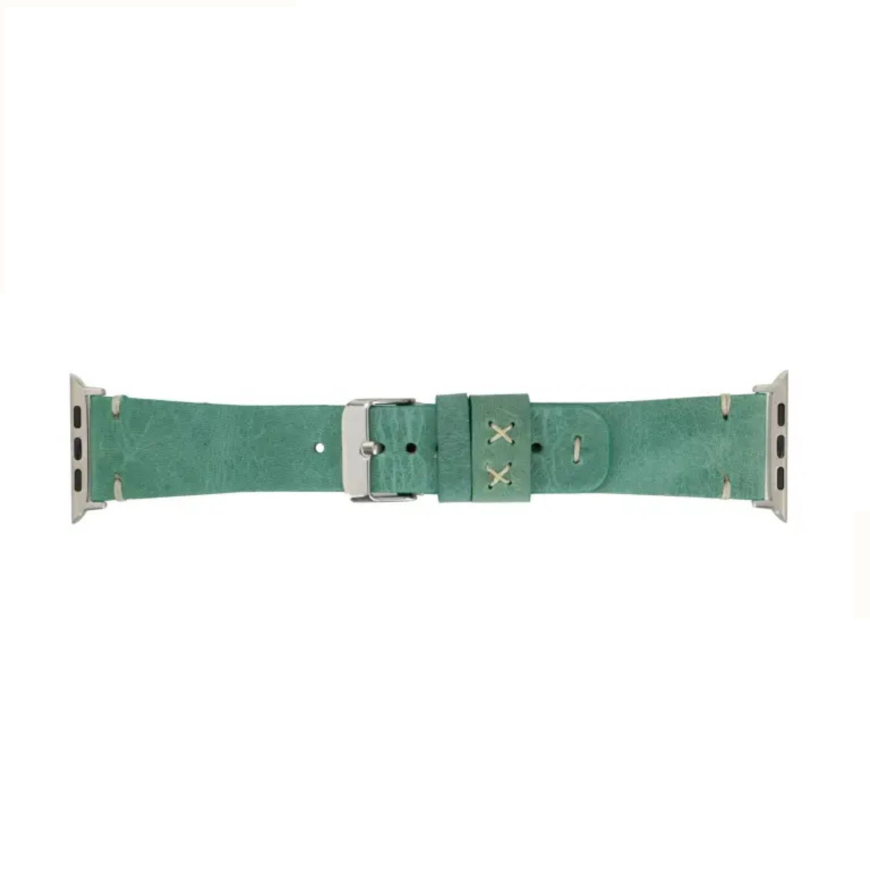 Left. Kitcheniva - Leather Watch Band Compatible With Apple Watch Ultra Series 8 7 And SE 42mm to 49mm Green - Green.