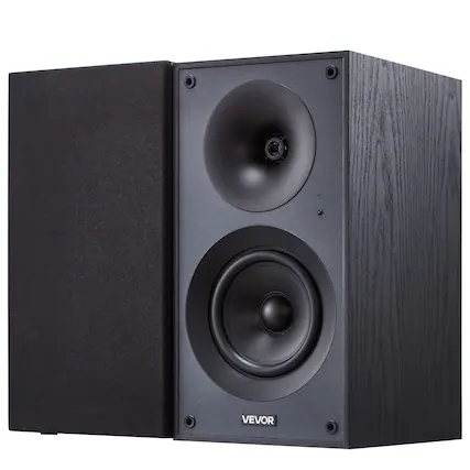 Front. VEVOR - 25W x 2, Active Studio Monitor Speaker with 5.25 Inch Woofer, Bluetooth/RCA/Coaxial/Optical/USB/Subwoofer Connection - Black.