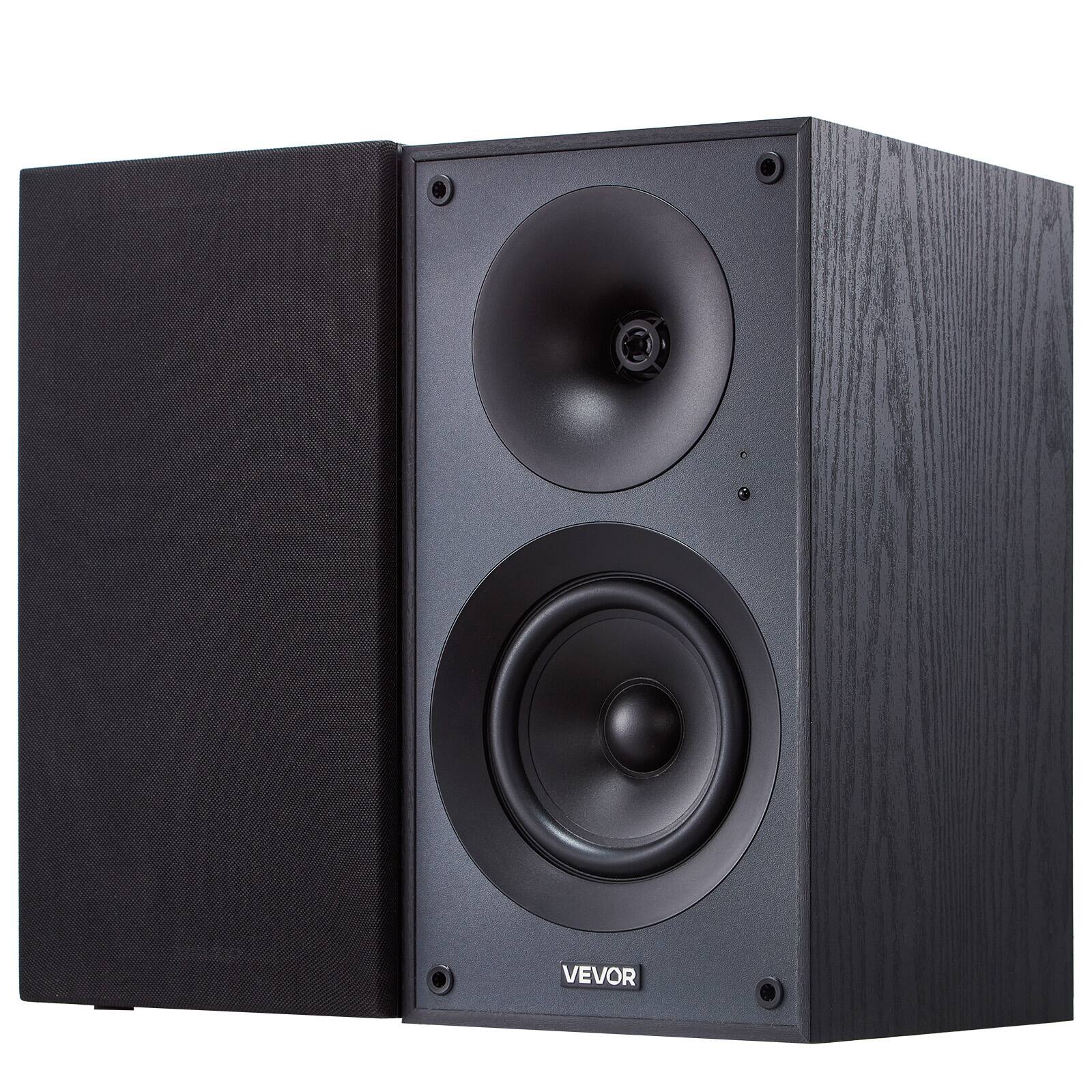 Front. VEVOR - 25W x 2, Active Studio Monitor Speaker with 5.25 Inch Woofer, Bluetooth/RCA/Coaxial/Optical/USB/Subwoofer Connection - Black.