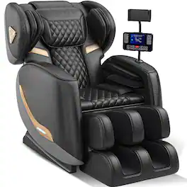 Ropilly - Full Body Massage Chair with Heat, Zero Gravity Recliner with Airbags and Foot Rollers - Black