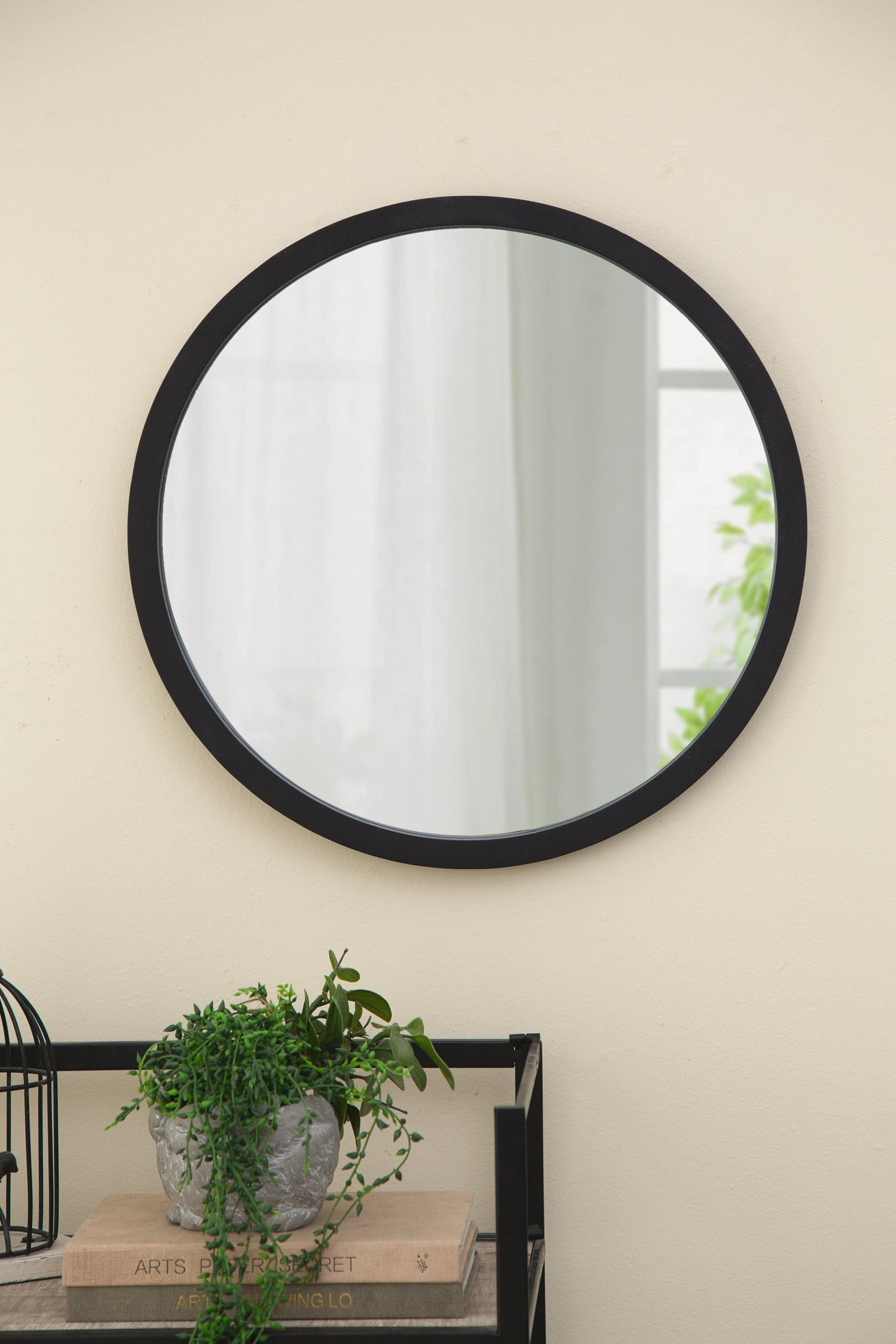 BreeBe - 20x20 Round Wall Mirror with Wood Frame for Living Room Dining Room Foyer Bathroom Office Decor - Black