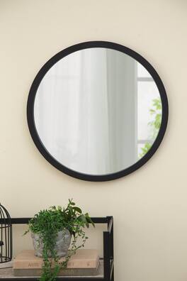BreeBe - 20x20 Round Wall Mirror with Wood Frame for Living Room Dining Room Foyer Bathroom Office Decor - Black