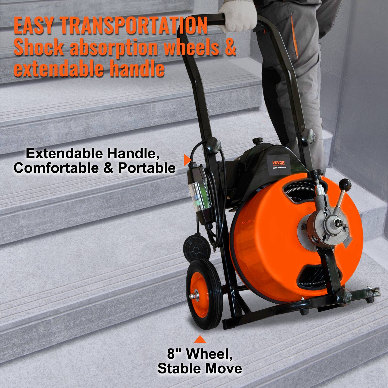 EASY TRANSPORTATION Shock absorption wheels & extendable handle
Extendable Handle, Comfortable & Portable
VEVOR - 8" Wheel, Stable Move