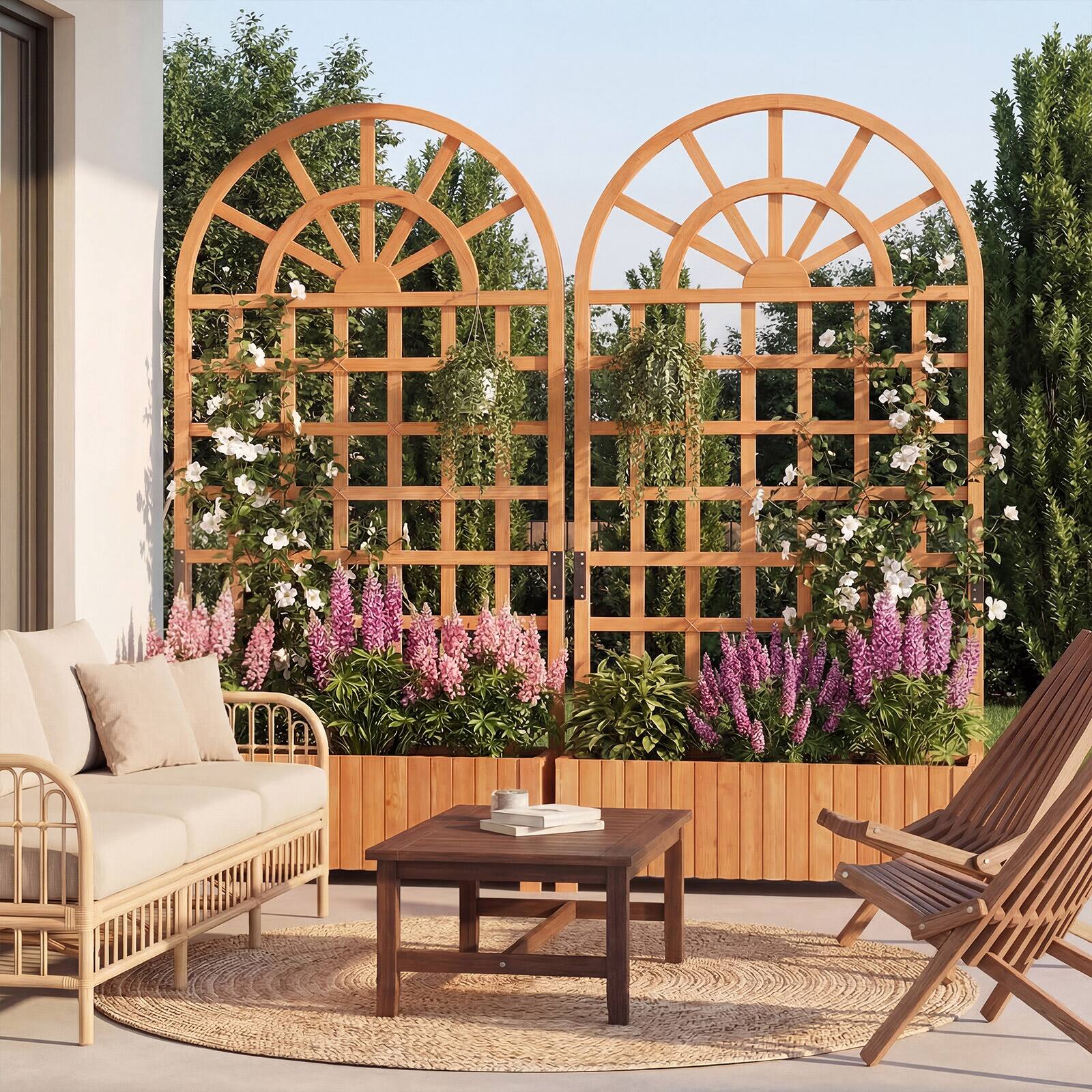 Alt View 4. Costway - Costway 1 PCS 71" Wooden Raised Garden Bed with Trellis, Drainage Holes for Flowers Vegetables - Brown.