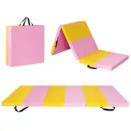 Pefilos - 6 Feet x 2 Feet x 2.5 Inch 3-Fold Gymnastics Tumbling Fitness Mat, Folding Thick Exercise with Carrying Handles for MMA - Pink