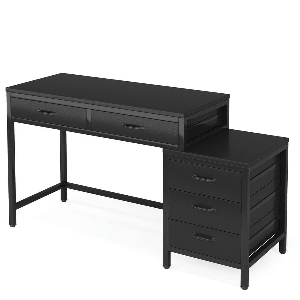 Angle. Kadyn - Kadyn Study Writing Desk, Computer Desk,5-Drawer Computer Desk, Study Writing Table with Reversible Drawer Cabinet,Black - Black.