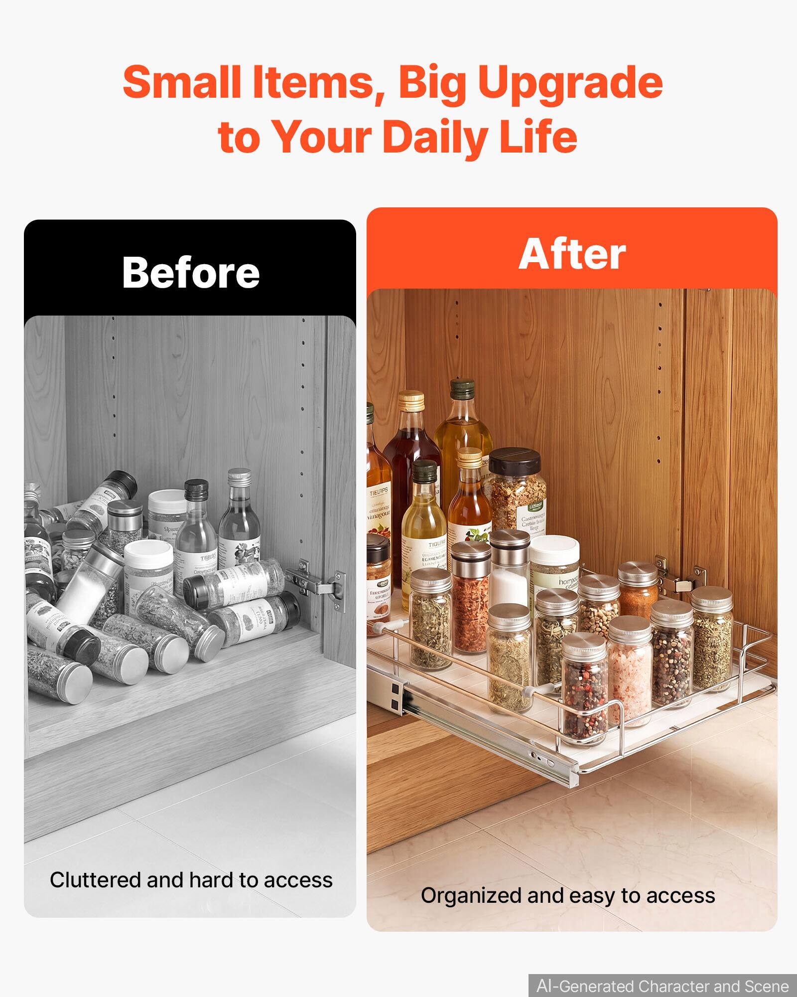 Small Items, Big Upgrade to Your Daily Life

Before
Cluttered and hard to access

After
Organized and easy to access

AI-Generated Character and Scene