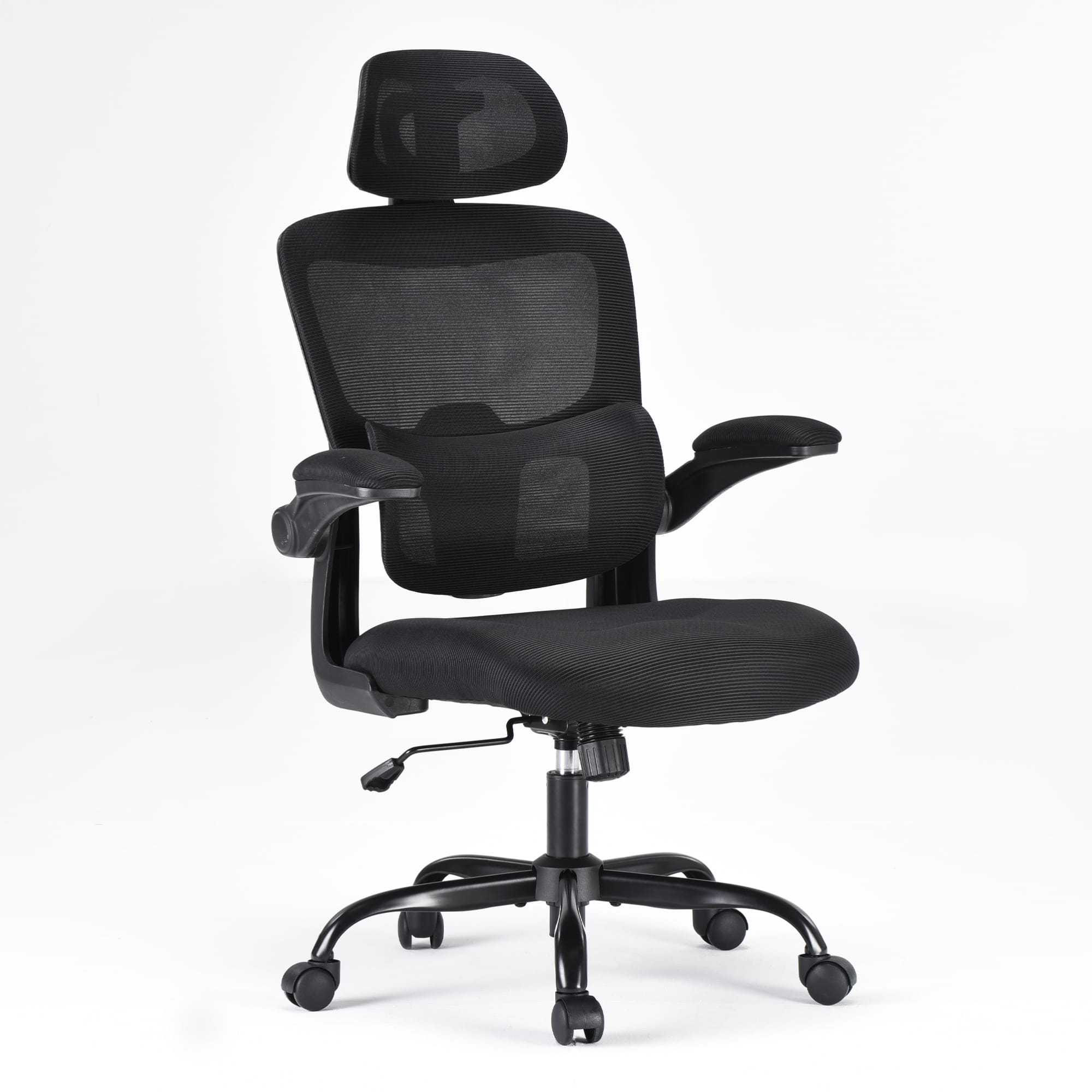 GOODSILO - Ergonomic High Back Office Chair with Adjustable Lumbar Support and Flip-Up Armrests for Home and Workspaces - Black