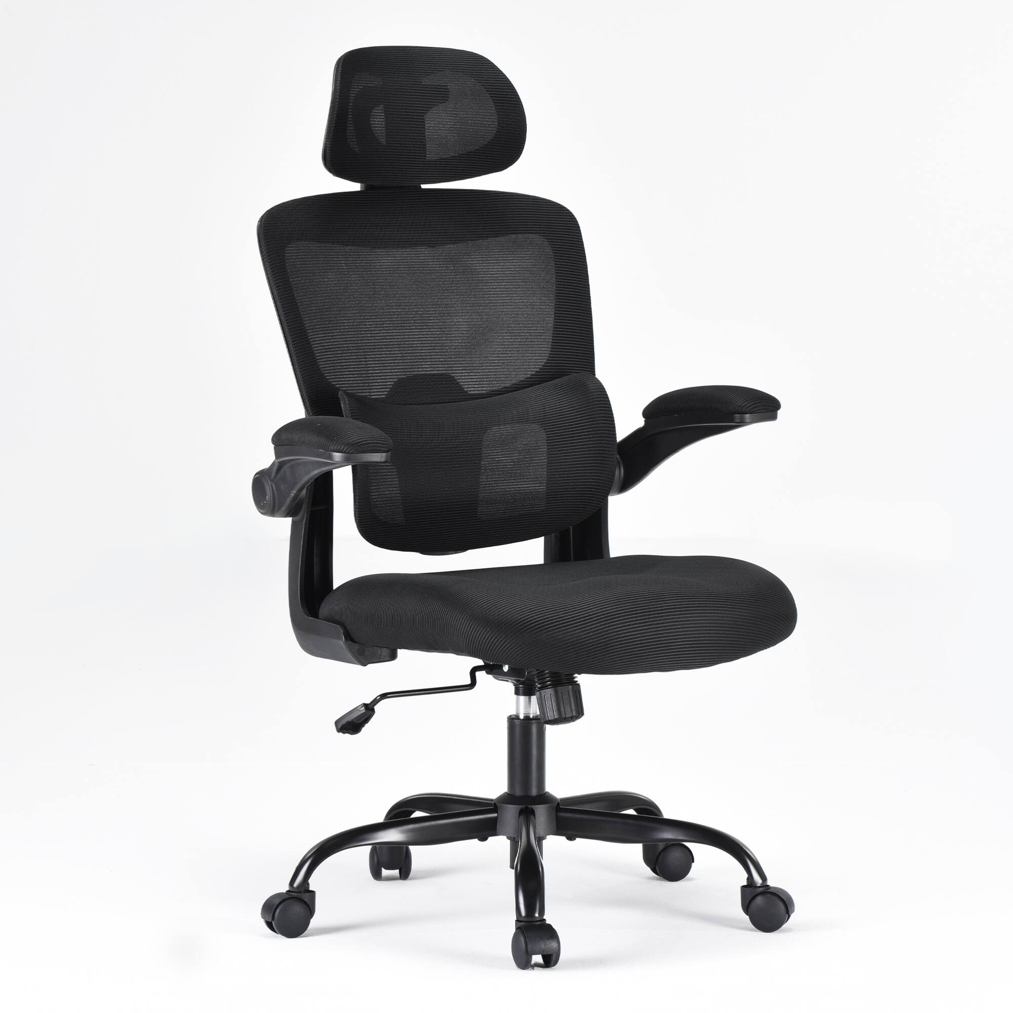 GOODSILO - Ergonomic High Back Office Chair with Adjustable Lumbar Support and Flip-Up Armrests for Home and Workspaces - Black