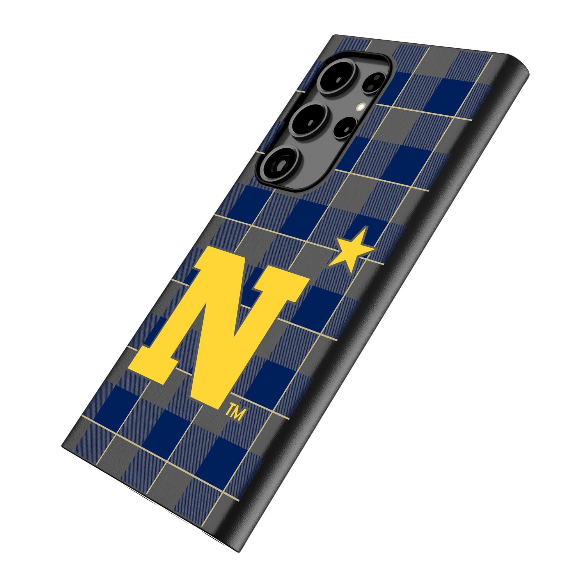Alt View 1. Keyscaper - Navy Midshipmen Plaid Galaxy Magnetic Bump Case - S25 - Black.
