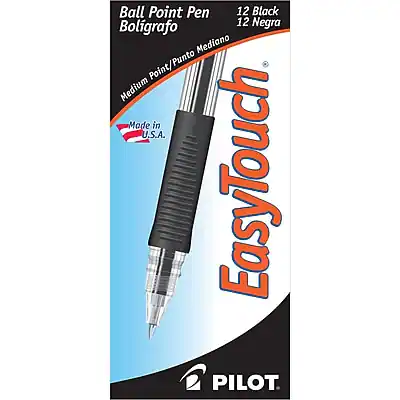 Ball Point Pen
Bolígrafo
12 Black
12 Negra
Medium Point/Punto Mediano
EasyTouch
Made in U.S.A.
PILOT