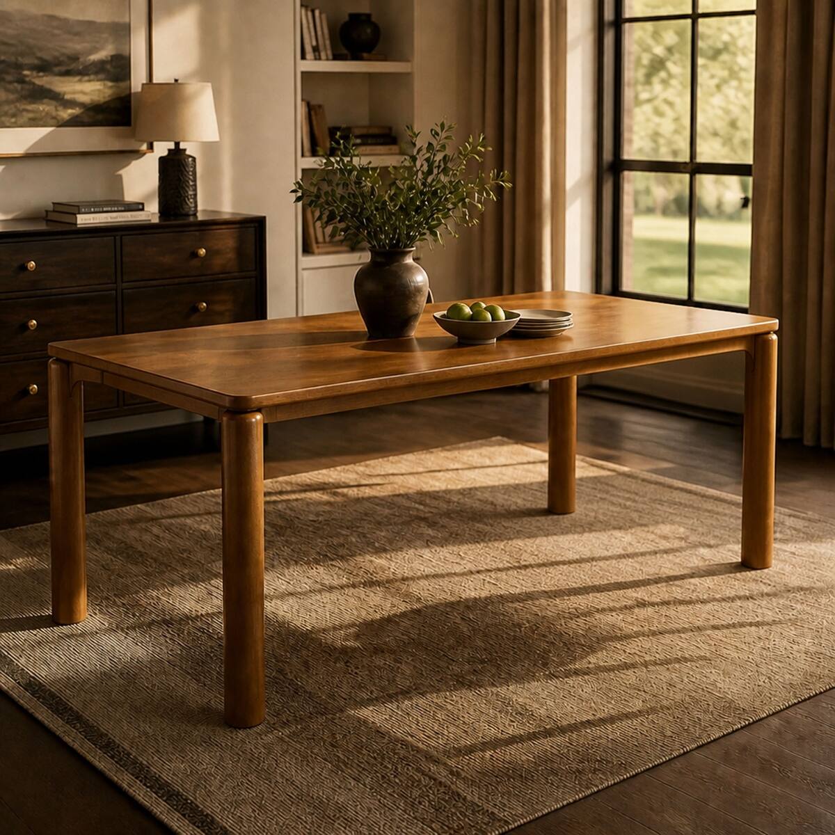 Back. Loheer - Loheer Solid Rubber Wood Dining Table, Walnut Rectangular Table for 6 to 8, 70.28 in. - Walnut.