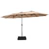 Front. Costway - 15FT Double-Sided Twin Patio Umbrella Outdoor Market W/ Crank & Base - Coffee.