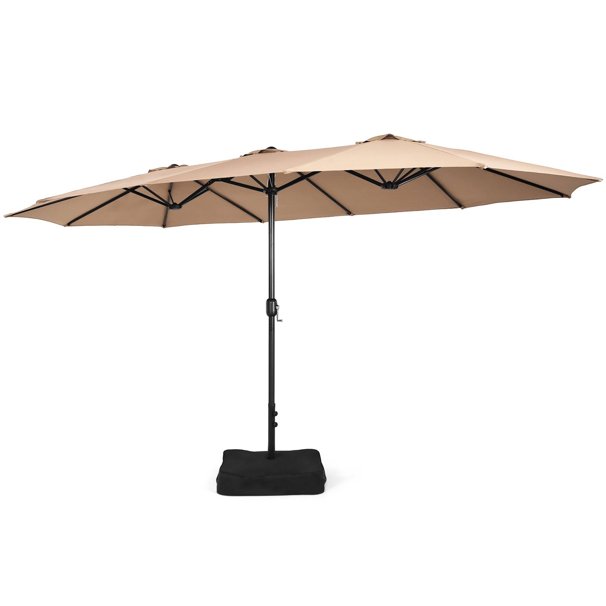 Costway - 15FT Double-Sided Twin Patio Umbrella Outdoor Market W/ Crank & Base - Coffee