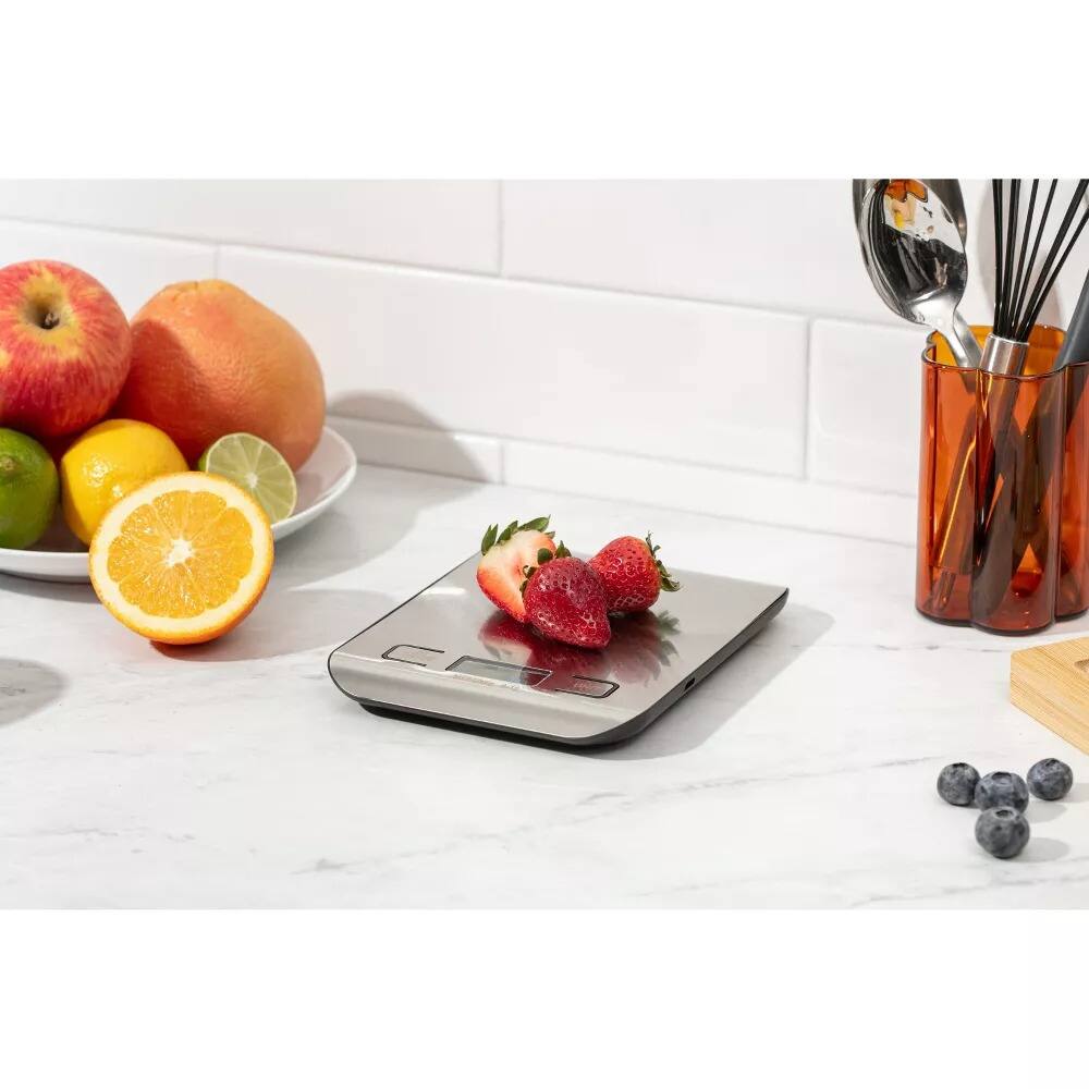 Angle. Luminuxe - Digital Food Scale – 11 LB Capacity, Tare Function, LCD Display, 2 AAA Batteries Included.