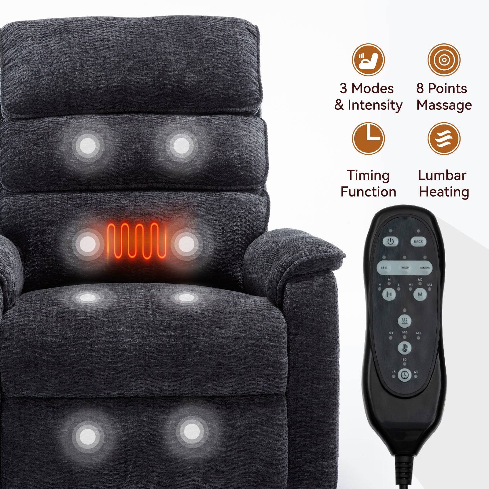 3 Modes & Intensity  
8 Points Massage  
Timing Function  
Lumbar Heating