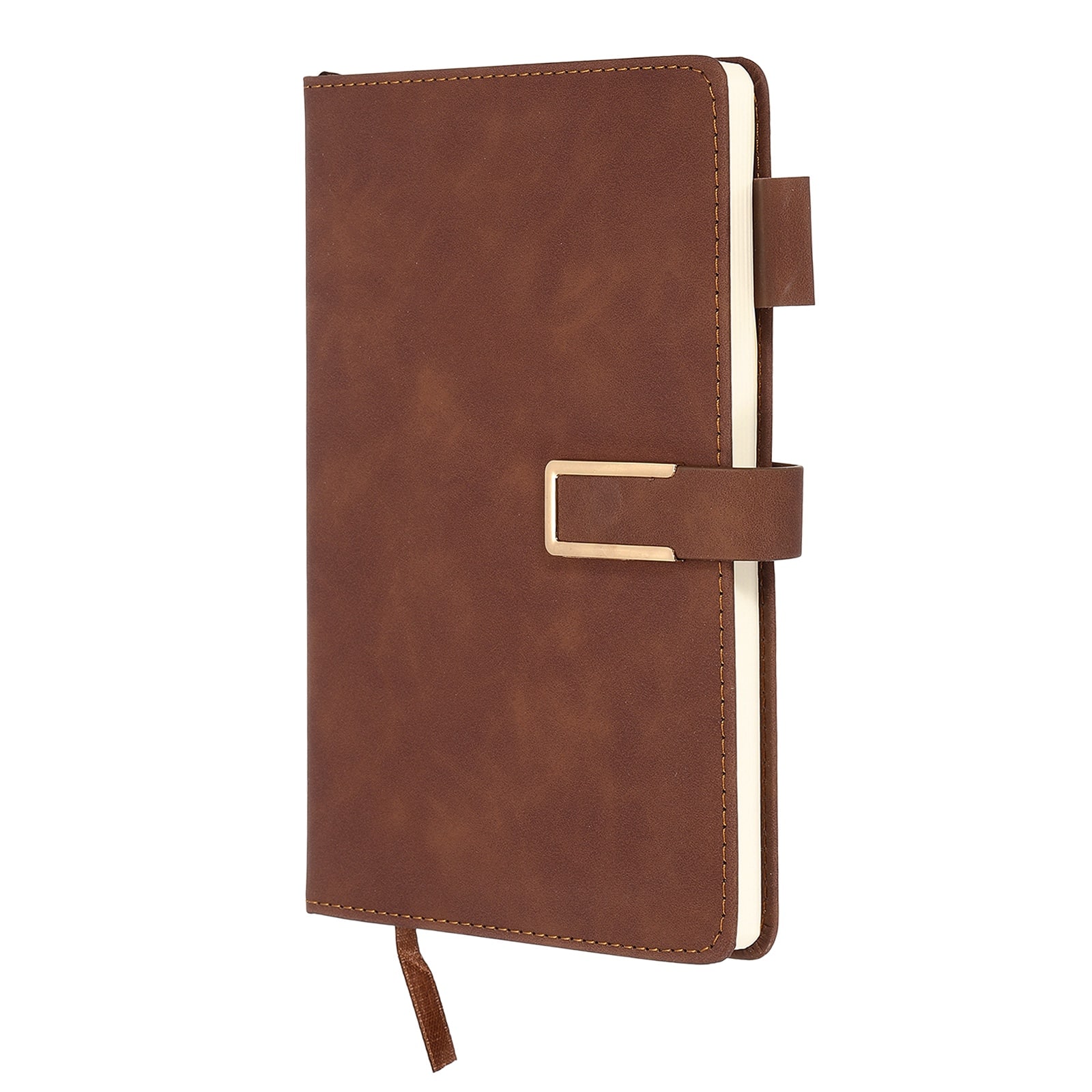 Unique Bargains - Lined Journal Notebook 8.3x5.7", A5 100 Pages 80GSM Soft PU Leather Daily Journal with Magnetic Closure - Brown