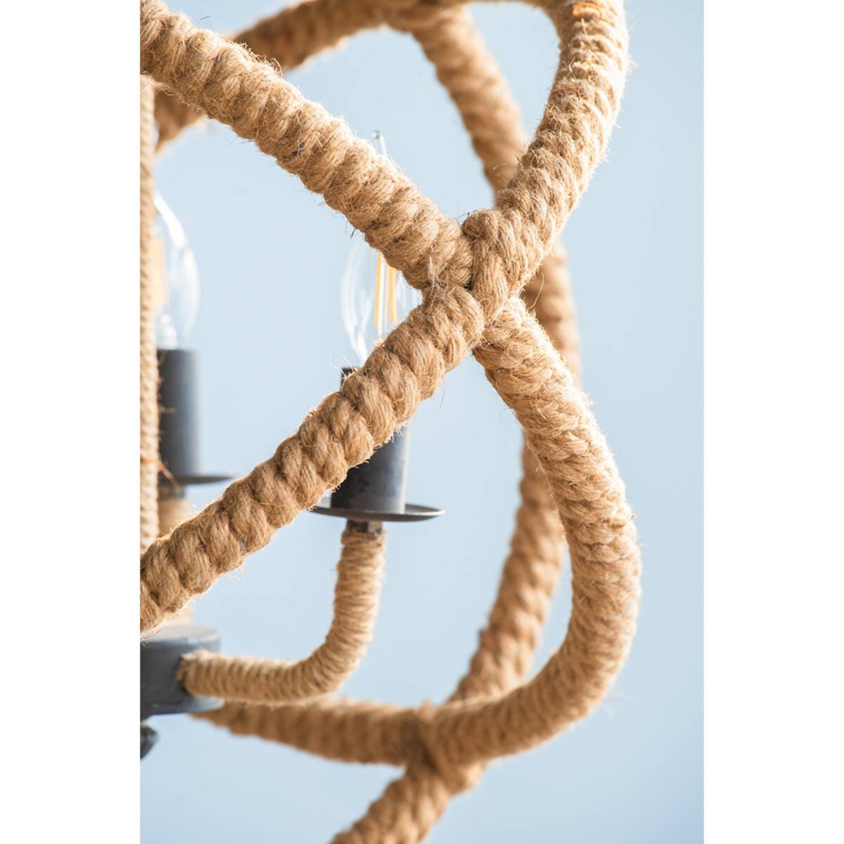 Alt View 7. Loheer - Loheer 3 Light Farmhouse Chandelier, Jute Rope Globe Fixture with Adjustable Chain, Beige Brown.