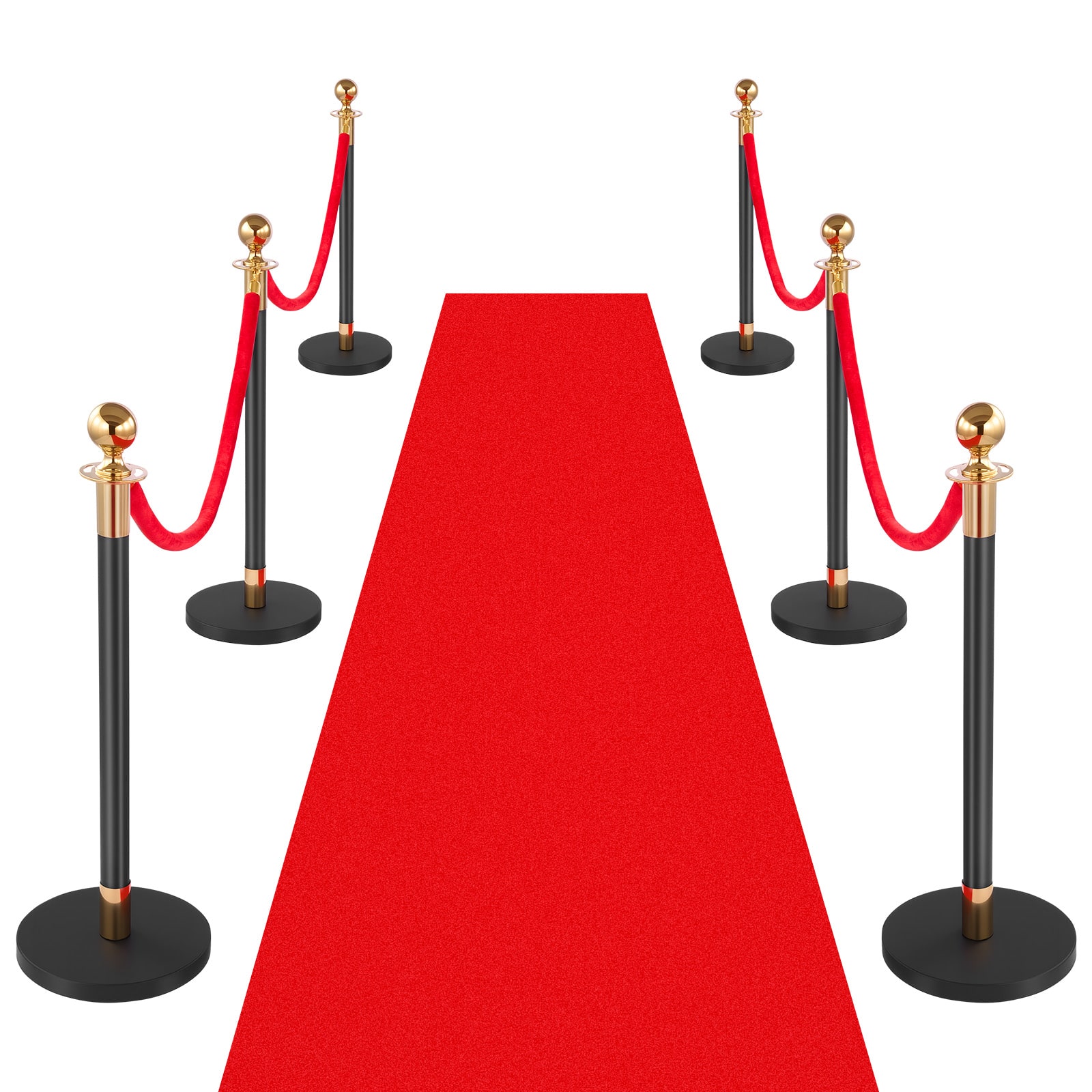 VEVOR - Stanchion Post, 6 Pcs Crowd Control Barrier Set with Red Carpet, 4 Red Velvet Ropes, Stainless Steel Gold Stanchion - Red velvet rope