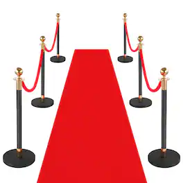 VEVOR - Stanchion Post, 6 Pcs Crowd Control Barrier Set with Red Carpet, 4 Red Velvet Ropes, Stainless Steel Gold Stanchion - Red velvet rope