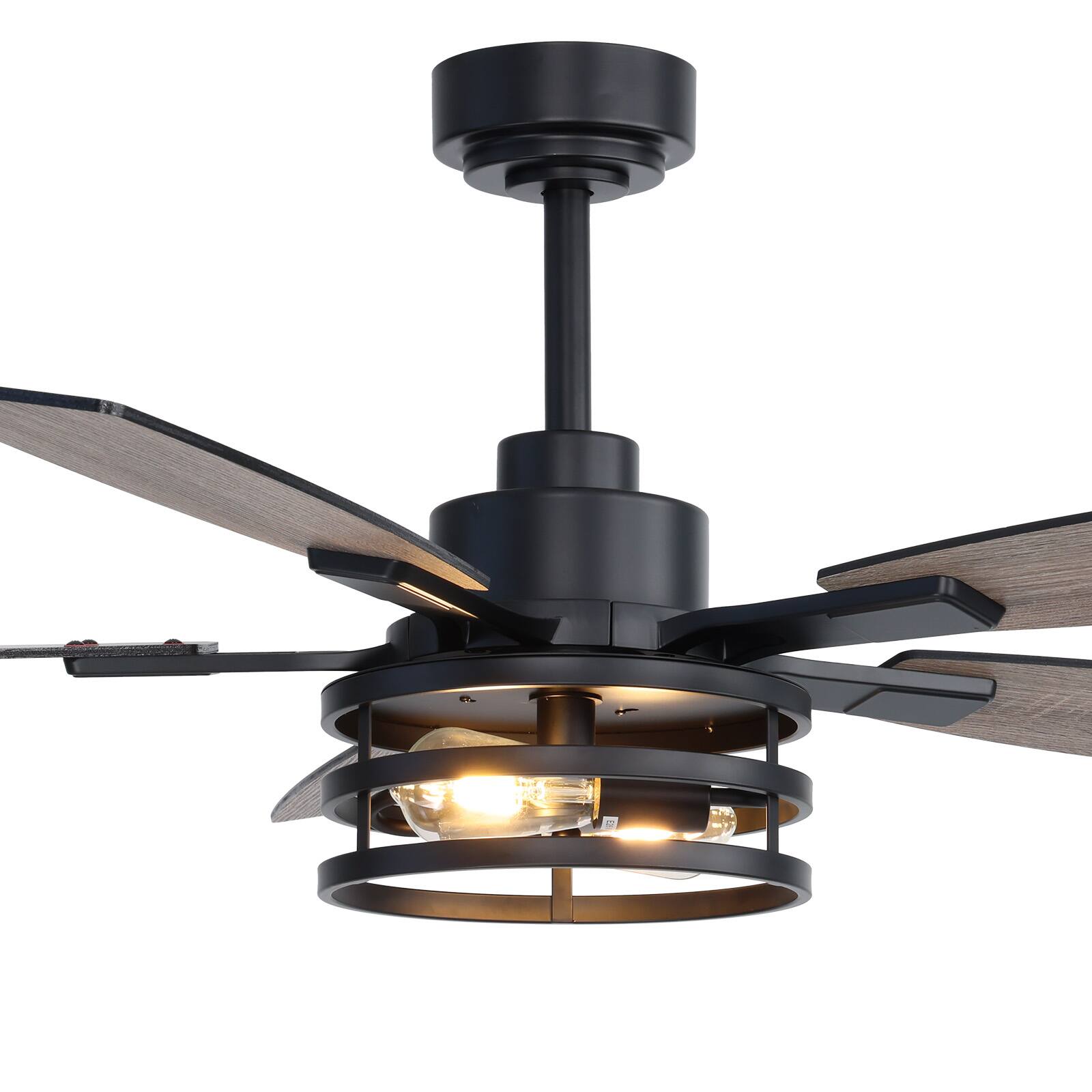 Alt View 4. Siljoy - 52 Inch Black Caged Farmhouse Ceiling Fan with Lights & Remote for Bedroom, Living Room & Patio Indoor/Outdoor - Black.