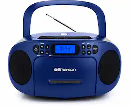 Emerson - Portable CD Player Boombox with Cassette Player Combo, Tape Recorder, AM/FM Radio, AUX Input, (EPB-3003 - Blue