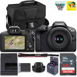 Bundle - Canon - EOS R100 Mirrorless Camera with RF-S 18-45mm Lens, 128GB Card, Bag & Software - Black