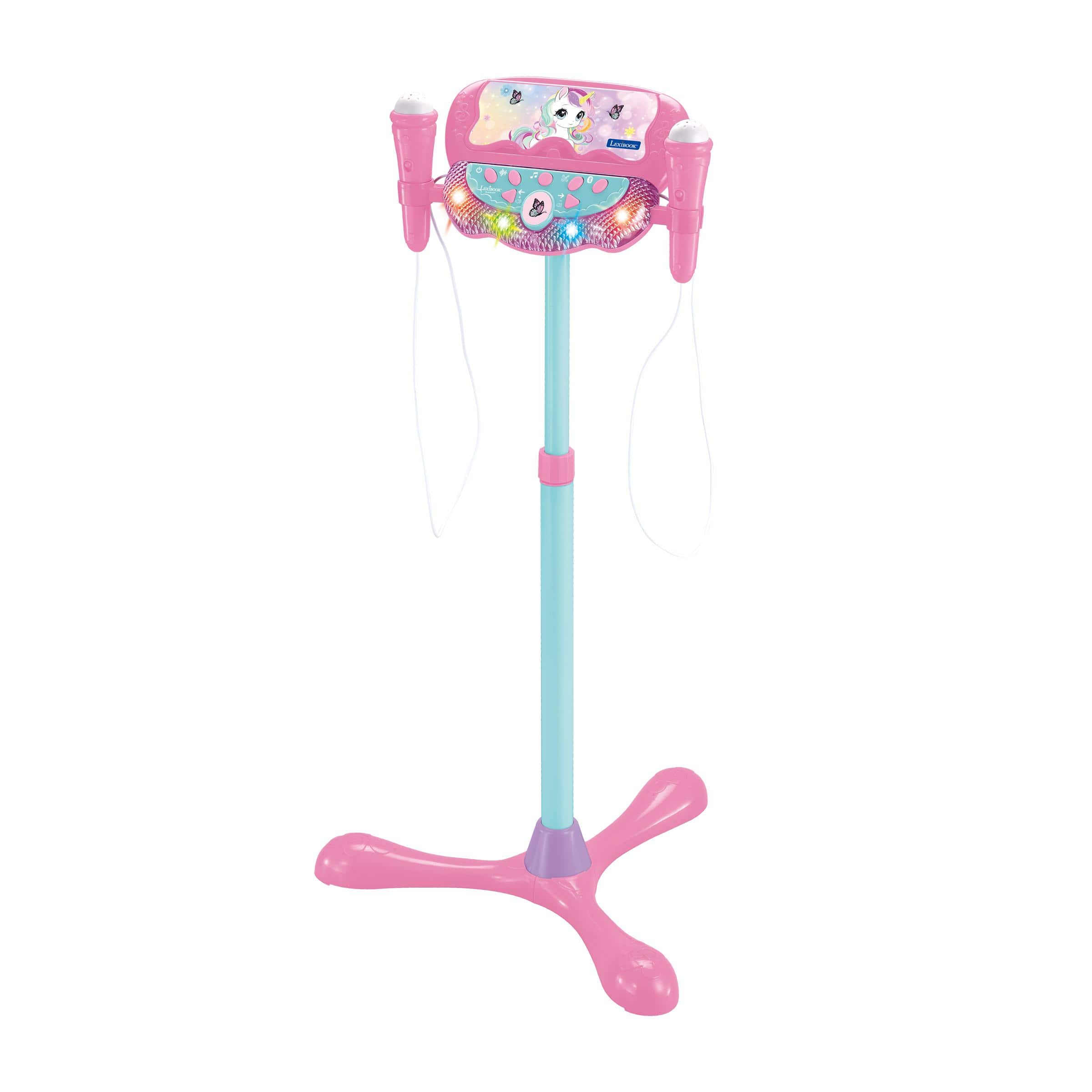 Lexibook - Unicorn, Adjustable stand karaoke set, dual microphones, voice effects, speaker with lights, Bluetooth connection, phone