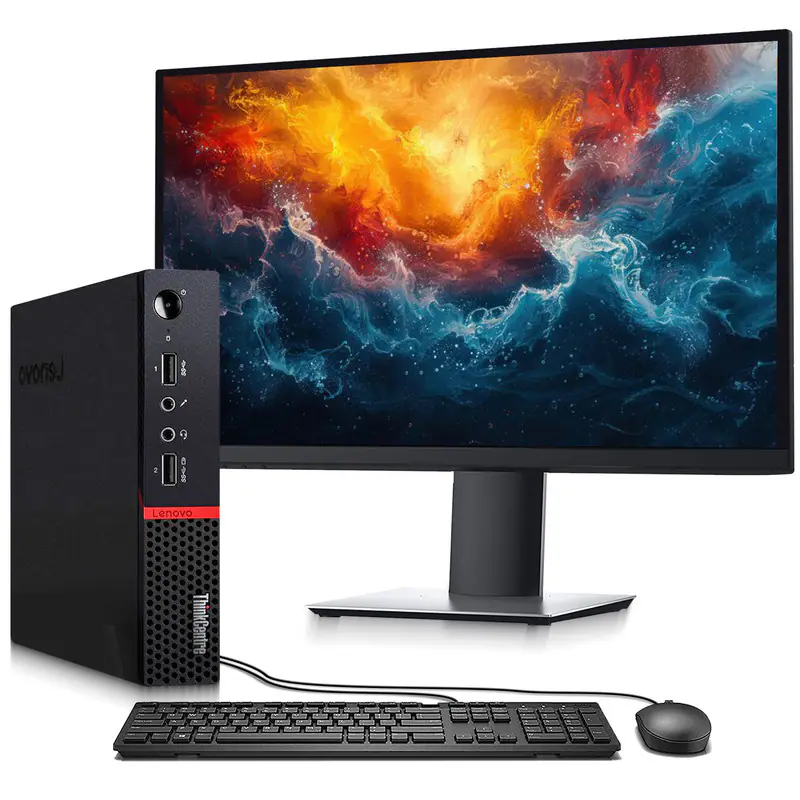 Lenovo - Refurbished Excellent - Tiny M-Series Desktop PC | AMD Ryzen 5 | 3.3GHz | 16GB Ram | 128GB + 500GB HDD | Wi-Fi | 22" LED | KB & M | Win11 - Black