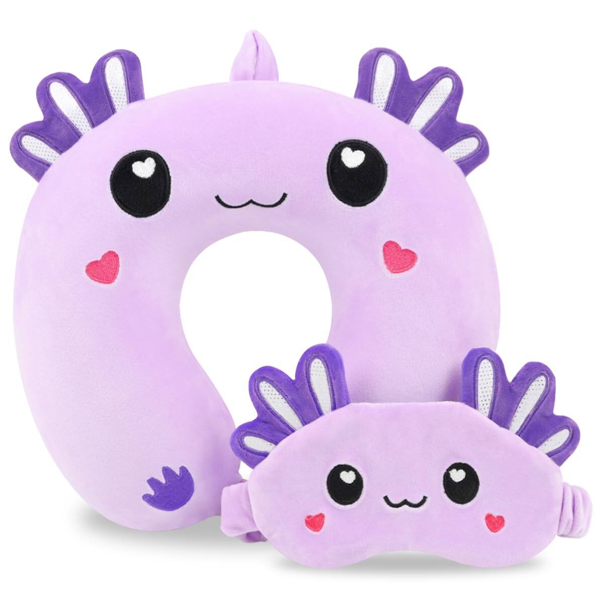 Front. Pacoar Cade - Travel Pillow With Sleep Eye Mask Soft Memory Foam Neck For & Accessories Car Airplane Traveling - Axolotl 【EXCELLENT - Purple Axolotl.