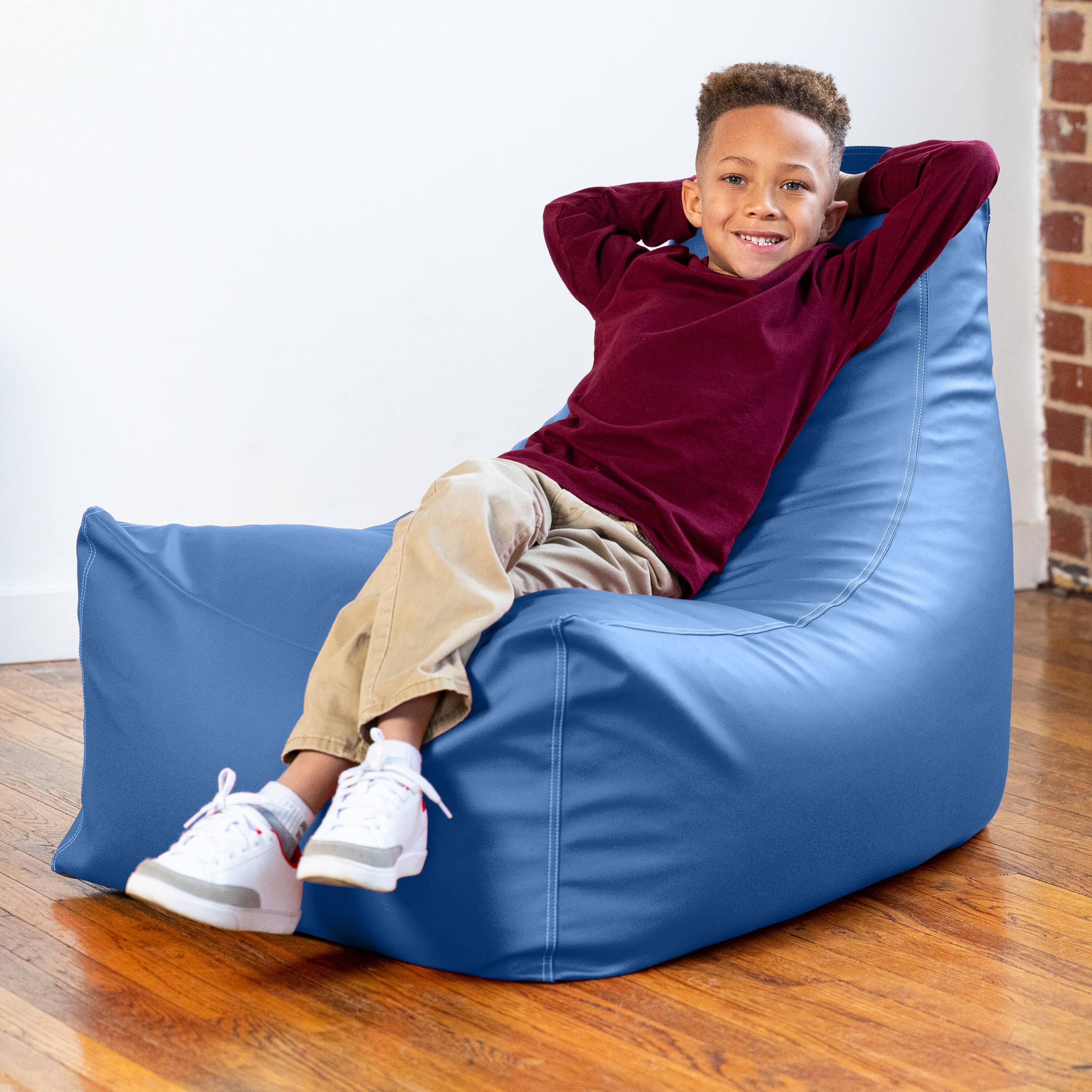 Angle. Jaxx - Jaxx Pezzi Premium Vinyl Classroom Bean Bag Chair, Royal Blue - Royal Blue.