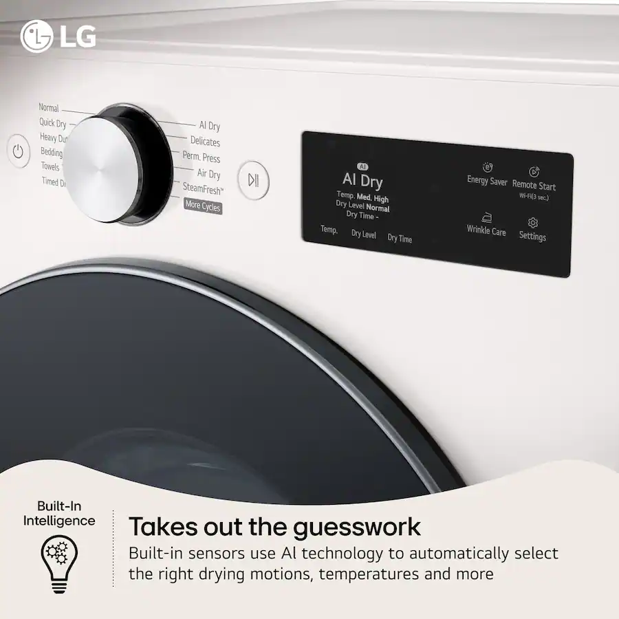 LG 7.4 Cu. Ft. Stackable Smart Electric Dryer with Steam and AI Sensor ...