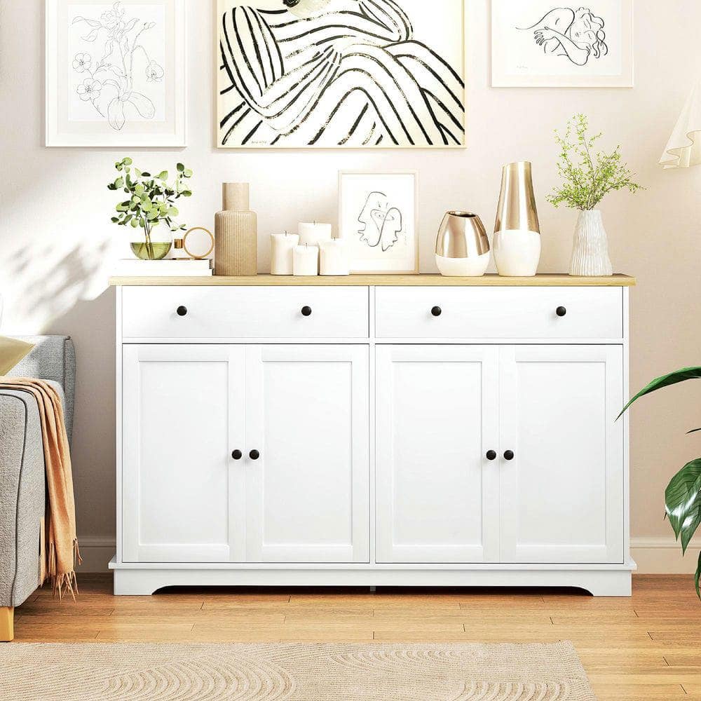 Kadyn - Modern Sideboard Buffet with Multiple Drawers and Adjustable Shelves - White