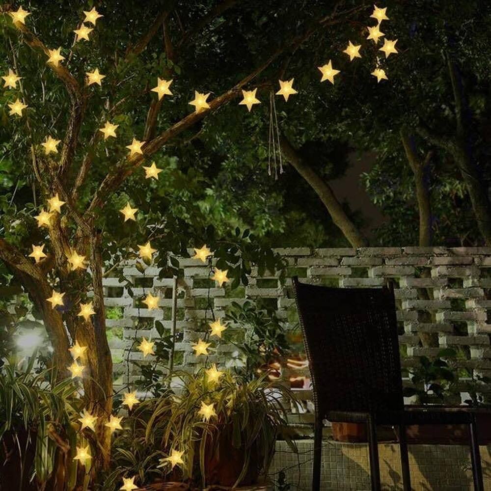 Left. Schertz - 30FT 50 LED Solar String Lights, Waterproof Outdoor Star Lights with 8 Modes, Warm White Christmas Lights for Garden, Pa - warm white.