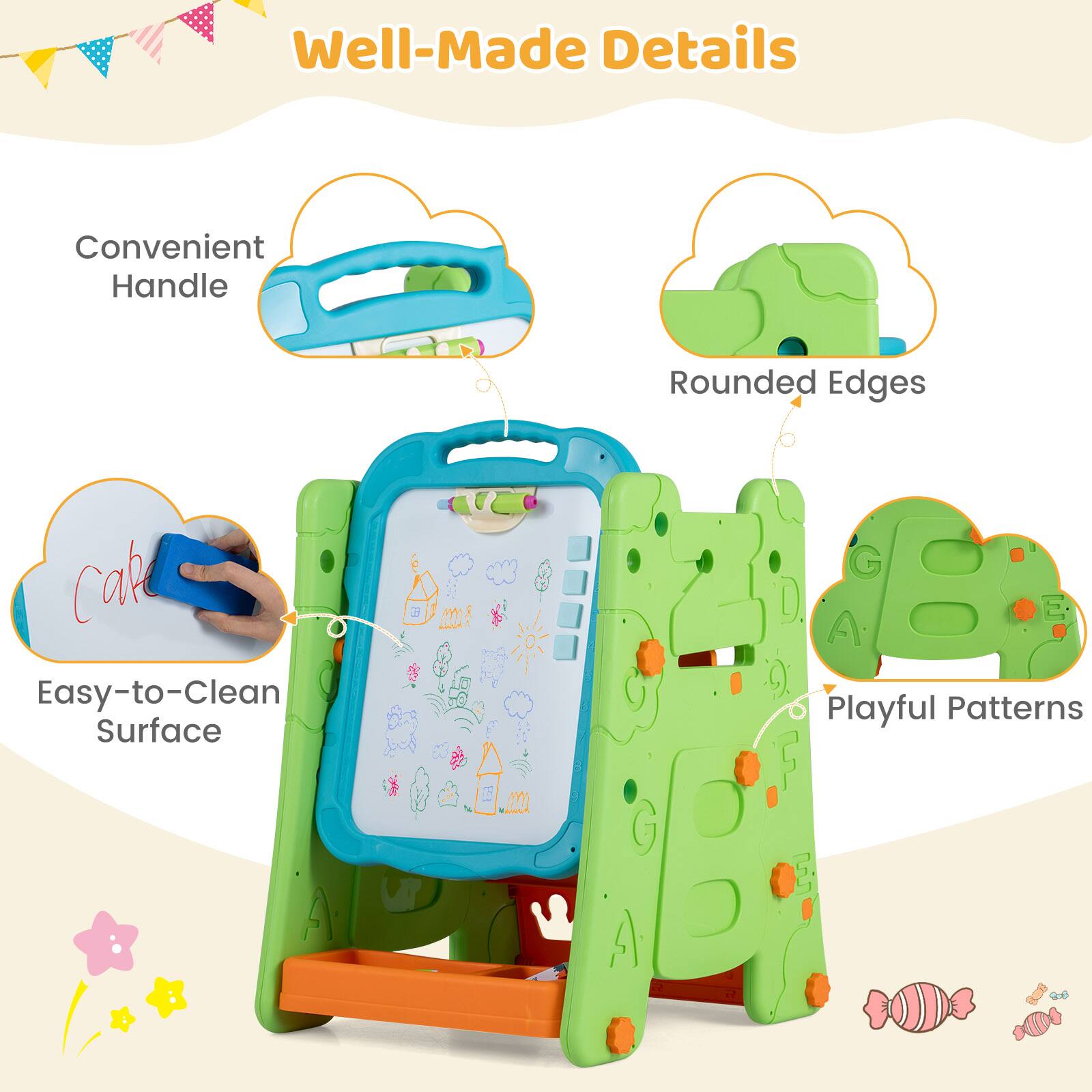 Well-Made Details  
Convenient Handle  
Rounded Edges  
Easy-to-Clean Surface  
Playful Patterns