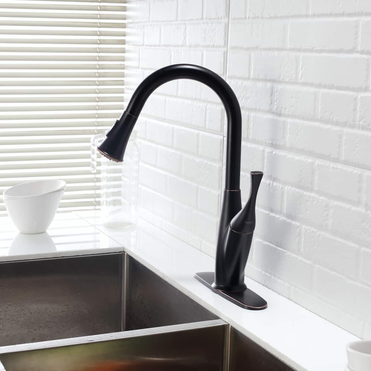 Ropilly- Oil Rubbed Bronze Kitchen Faucet Pull Out Sprayer Single Handle High Arc- Oil-Rubbed Bronze
