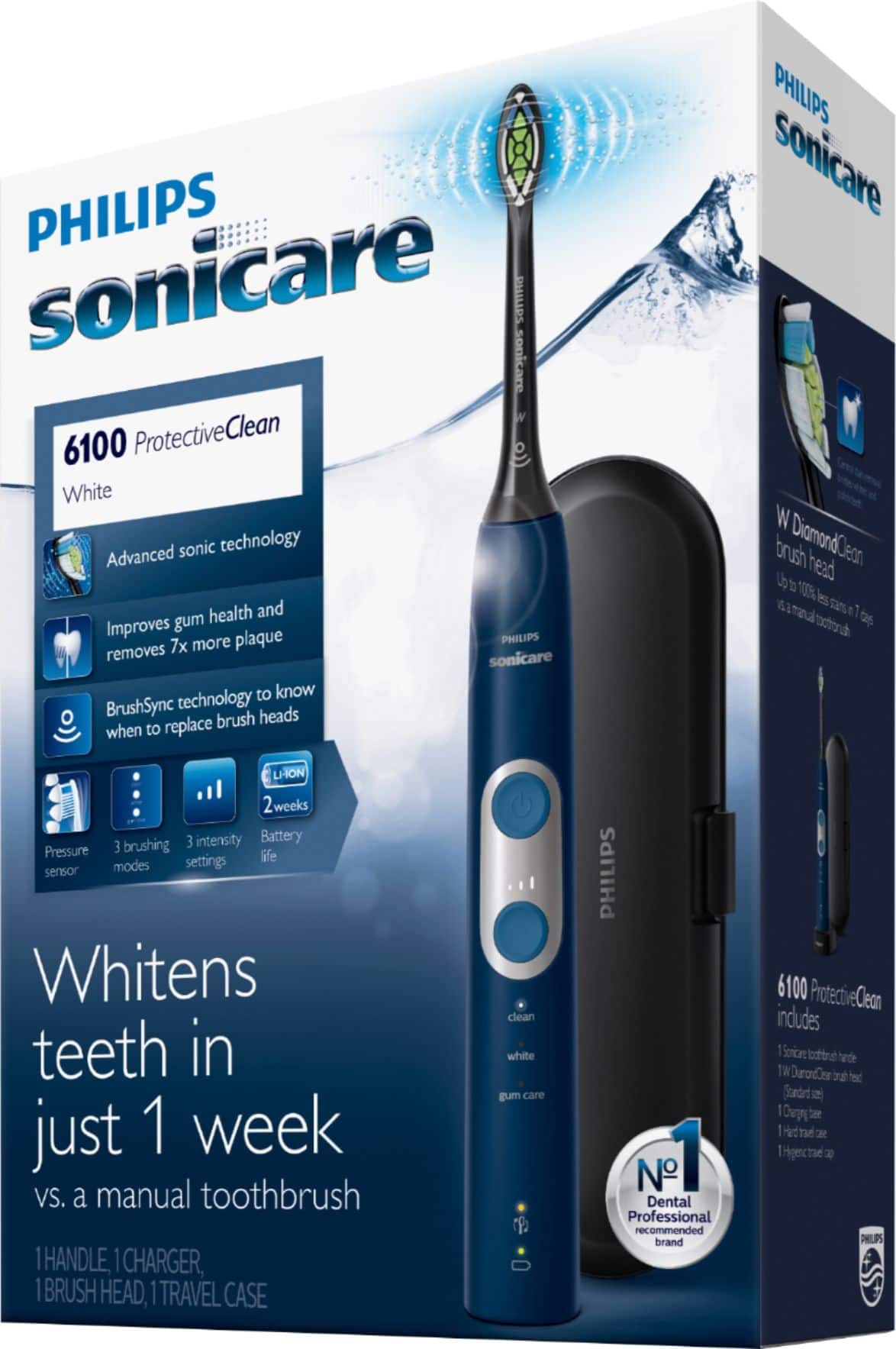 Alt View 16. Philips Sonicare - ProtectiveClean 6100 Rechargeable Toothbrush - Navy Blue.