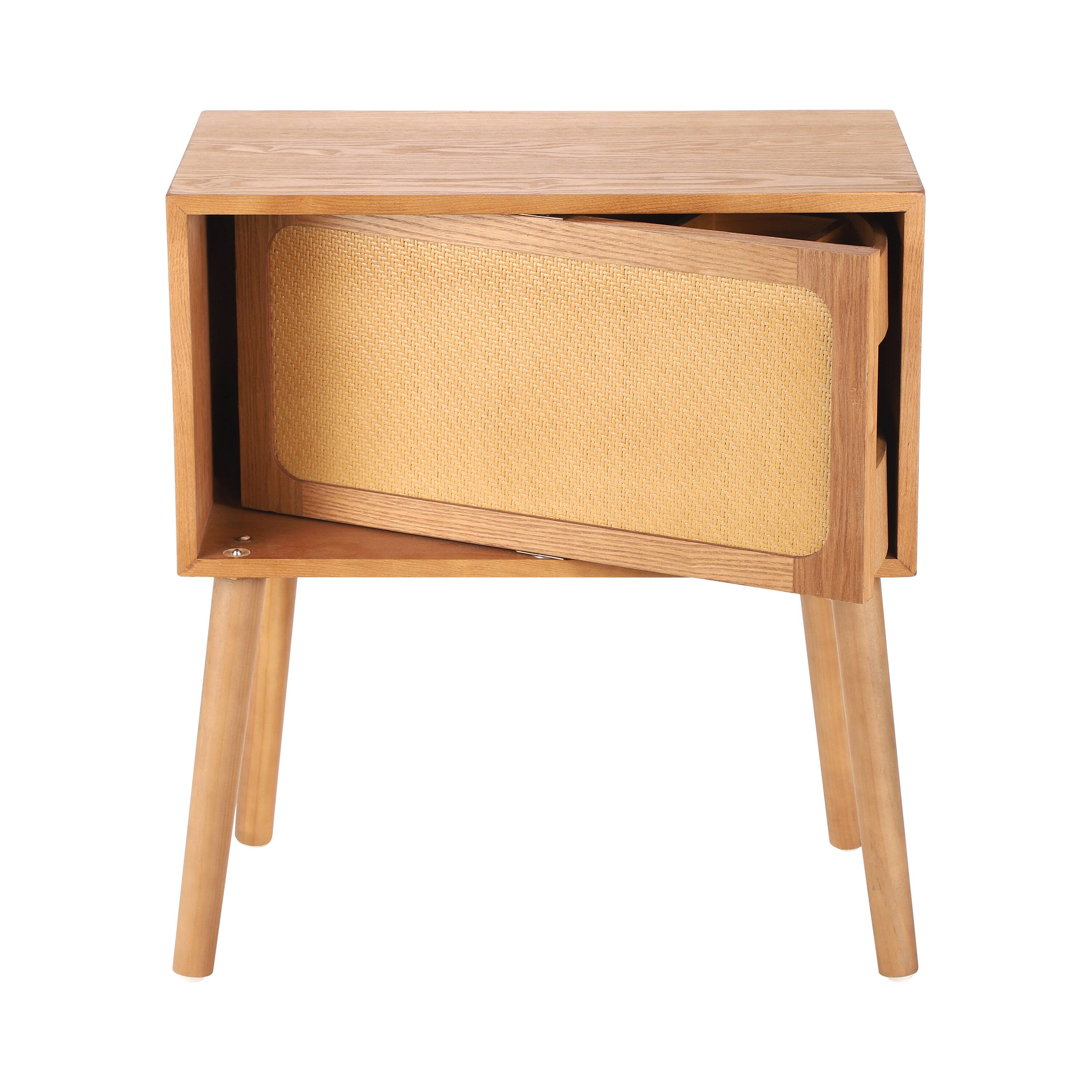 Alt View 2. Whisen - Rotating Nightstand with Hidden Compartments, Rattan Bedside Table and Storage End Table - Natural.