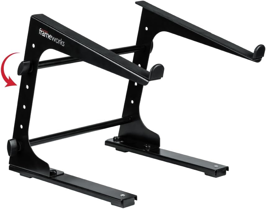 Gator Frameworks - Space-Saving Collapsible Desktop Laptop Stand and DJ Controller Riser with Integrated Cable Management - Black